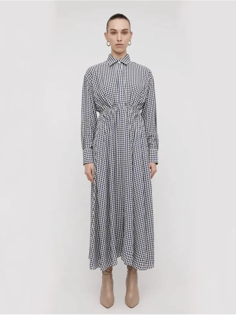Gingham Shirt Dress - Women's Long Sleeve